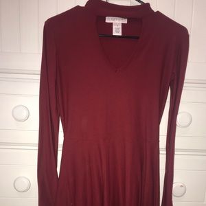 long sleeve red high neck dress